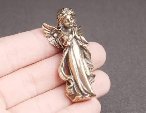 DMtse Brass Mini Adorable Eros Guardian Angel Cherubs Statue Figurine Ornaments Brings Blessing Lucky Love and Happiness Decoration：圖片 2