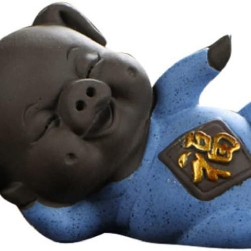 DMtse Cute Happy Fu Pig Zisha Ceramic Statue Figurines for Animal Home Decor Living Room Bedroom Office Decoration Bookshelf TV Stand Decoration Tea Ceremony Sculptures Collection