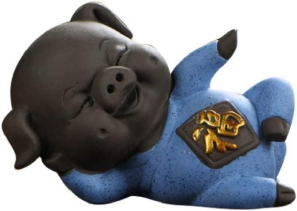 DMtse 可愛快樂福豬紫砂陶瓷雕像動物家居裝飾客廳臥室辦公室裝飾書架電視櫃裝飾茶道雕塑系列