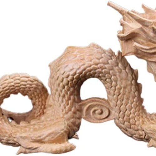 DMtse Feng Shui Carved Natural Wood Dragon Statue Sculpture Animal Figurine Brings Good Lucky for Success Mascot 4 inch Long Gift