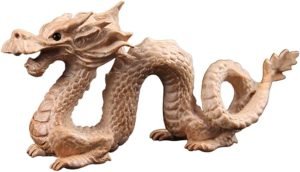 DMtse Feng Shui Carved Natural Wood Dragon Statue Sculpture Animal Figurine Brings Good Lucky for Success Mascot 4 inch Long Gift - Image 4
