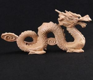 DMtse Feng Shui Carved Natural Wood Dragon Statue Sculpture Animal Figurine Brings Good Lucky for Success Mascot 4 inch Long Gift - Image 3