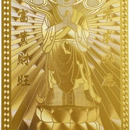 DMtse 風水金色財童觀世音菩薩護身符卡