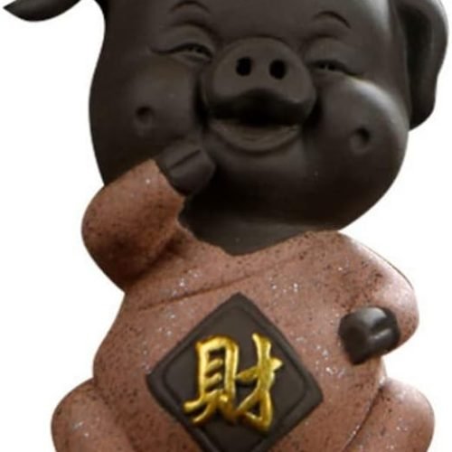 DMtse Feng Shui Lucky Pig Zisha Ceramic Statue Figurines for Animal Home Shop Office Decoration Placed in Feng Shui Living Room Bedroom