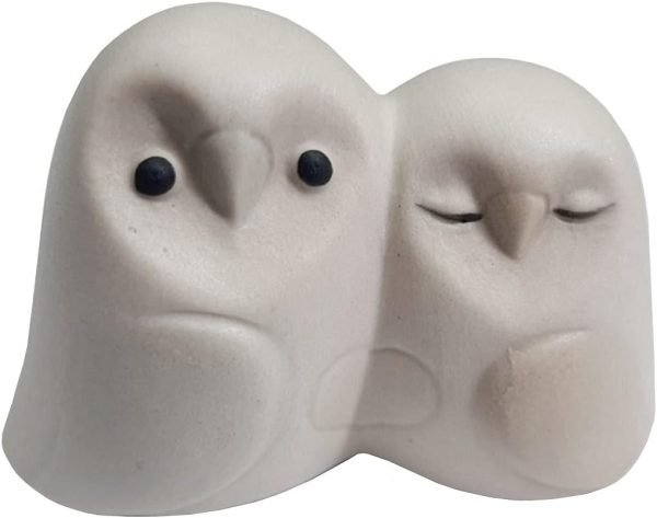 DMtse Handmade Ceramic Feng Shui Owl Lovers Pair for Love & Fidelity Statue (2 1/2 inch Small Size)