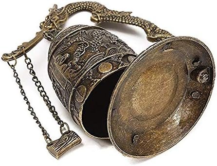 DMtse Vintage Style Bronze Lock Carved Dragon Tibet Buddhist Bell Bronze Good Luck Bell Geomantic for Meditation Altar Decoration - Image 3