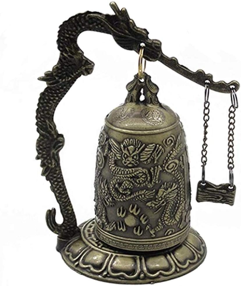DMtse Vintage Style Bronze Lock Carved Dragon Tibet Buddhist Bell Bronze Good Luck Bell Geomantic for Meditation Altar Decoration - Image 5