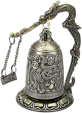 DMtse Vintage Style Bronze Lock Carved Dragon Tibet Buddhist Bell Bronze Good Luck Bell Geomantic for Meditation Altar Decoration - Image 2
