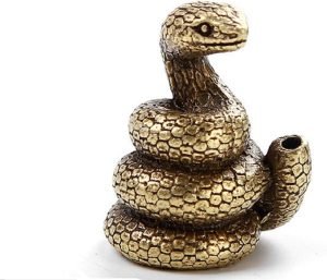 DMtse Brass Mini Antique Snake Statue Incense Holder Burner Ornaments Meditation Serene Statue Figurine Collectible - Image 3
