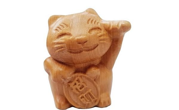 DMtse Hand Carved Natural Wood Lucky Fortune Cat Statue Religious Buddhist Sitting Buddha Sculpture Figurine