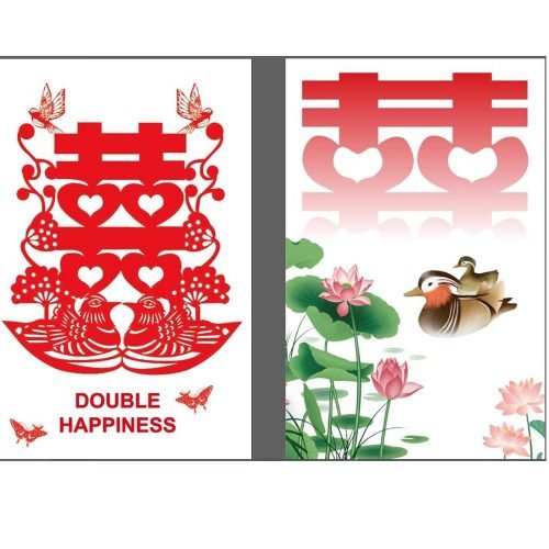 DMtse Feng Shui Double Happiness Amulet Card with The Symbol of Double Happiness, Mandarin Ducks, Lotus, Bird and Butterfly