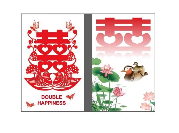 DMtse Feng Shui Double Happiness Amulet Card with The Symbol of Double Happiness, Mandarin Ducks, Lotus, Bird and Butterfly