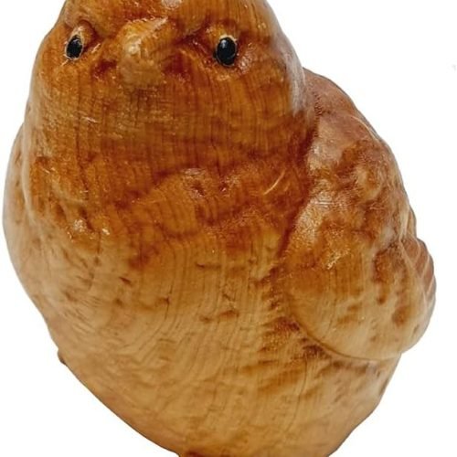 DMtse Hand Carved Natural Wood Bird Statue Cute Funny Sitting Lucky Bird for Animal Sculpture Figurine
