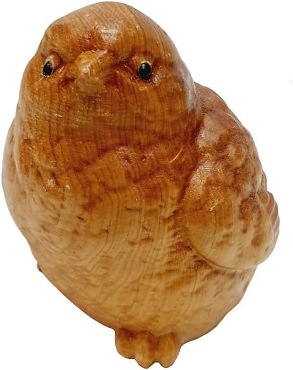 DMtse Hand Carved Natural Wood Bird Statue Cute Funny Sitting Lucky Bird for Animal Sculpture Figurine