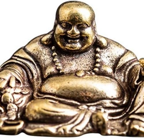 DMtse Brass Mini Sitting Laughing Buddha Statue Ornaments Brings Peace and Prosperity Decoration