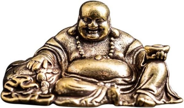 DMtse Brass Mini Sitting Laughing Buddha Statue Ornaments Brings Peace and Prosperity Decoration