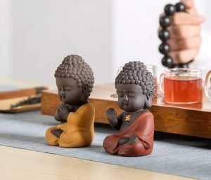 DMtse Buddha Zen Meditation Sitting Ceramic Figurines for Home Decor Accents, Living Room Bedroom Office Decoration Bookshelf TV Stand Decoration Tea Ceremony Sculptures Collection：圖片 5