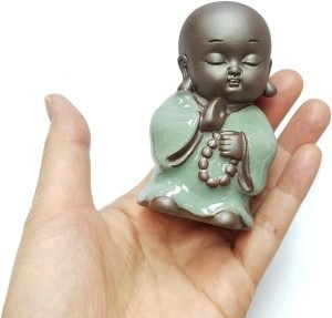 DMtse Cute Little Monk Buddha Ceramic Figurines for Home Office Stand Decoration Accessories Chanting and Meditation Statue Ornament Attractive & Serene Gift：圖片 5
