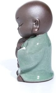 DMtse Cute Little Monk Buddha Ceramic Figurines for Home Office Stand Decoration Accessories Chanting and Meditation Statue Ornament Attractive & Serene Gift：圖片 2