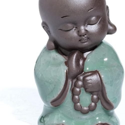DMtse Cute Little Monk Buddha Ceramic Figurines for Home Office Stand Decoration Accessories Chanting and Meditation Statue Ornament Attractive & Serene Gift