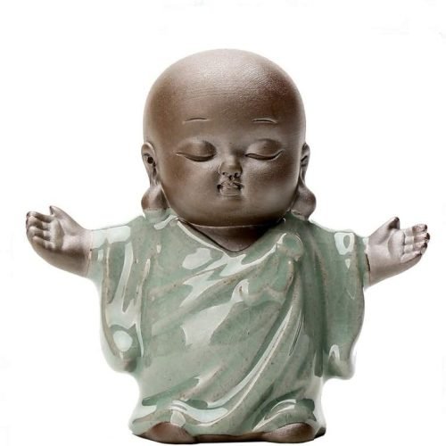 DMtse Cute Little Monk Buddha Ceramic Figurines for Home Office Decoration Tea Table Desk Bookshelf TV Stand Decoration Accessories Creative Baby Craft Doll Ornament Gift