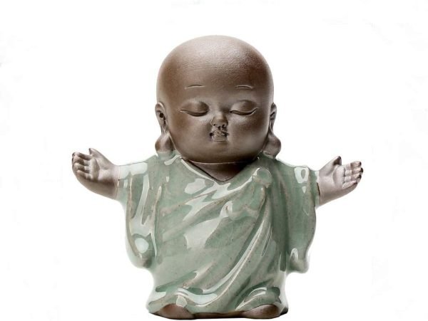 DMtse Cute Little Monk Buddha Ceramic Figurines for Home Office Decoration Tea Table Desk Bookshelf TV Stand Decoration Accessories Creative Baby Craft Doll Ornament Gift