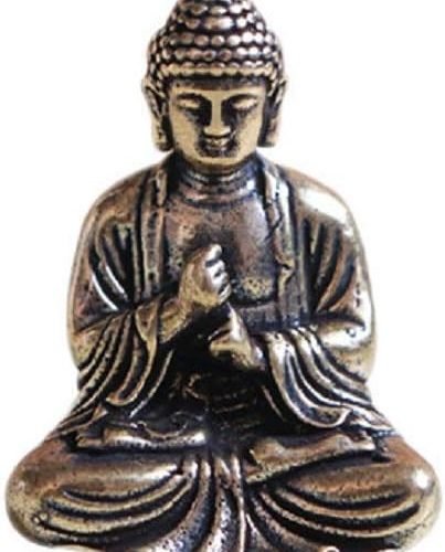 DMtse Brass Mini Antique Sakyamuni Buddha Statue Ornaments Meditation Seated Pose Journey Worship Attractive & Serene Small Pocket Buddha Statue Figurine