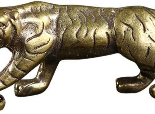 DMtse Chinese Feng Shui Brass Mini Tiger Foot On Lucky Coin Decor Statue Figurines for Animal Sculpture Collectibles Gift