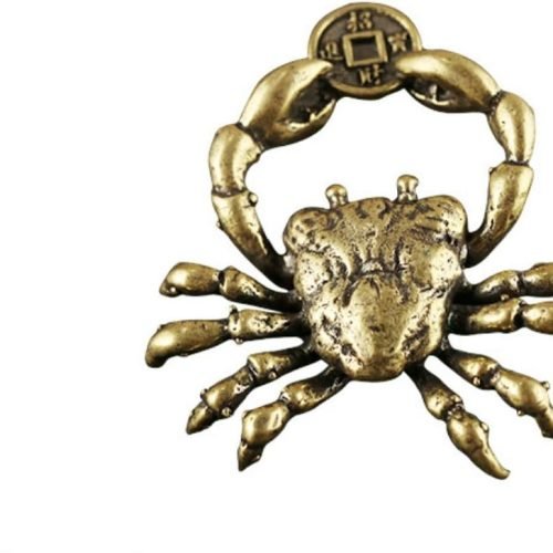 DMtse Chinese Feng Shui Brass Mini Crab Crab Hand Clip Lucky Coin Decorated Statue Statue for Animal Sculpture Tea Sets Prop Collection Home Gifts