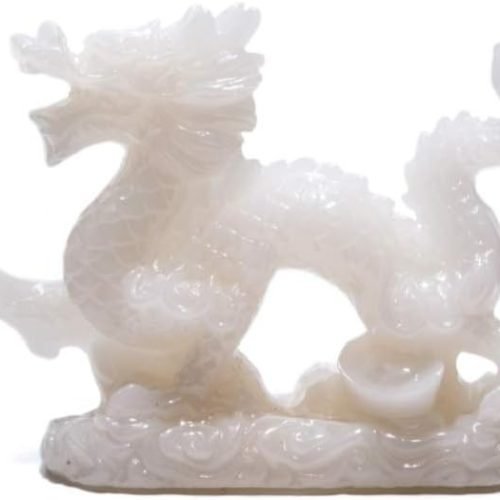 DMtse Chinese Feng Shui White Dragon Lucky Figurine Statue for Luck & Success 4 inch Long