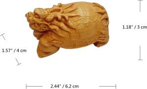 DMtse Hand Carved Natural Wood Lucky Dragon Turtle Statue Religious Sculpture Figurine for Avoiding Evil & Keeping Peace Gift Mascot：圖片 2