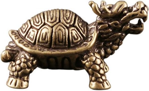 DMtse Chinese Feng Shui Brass Mini Dragon Turtle Decor Statue Figurines Sculpture Collectibles for Avoiding Evil & Keeping Peace Gift Mascot