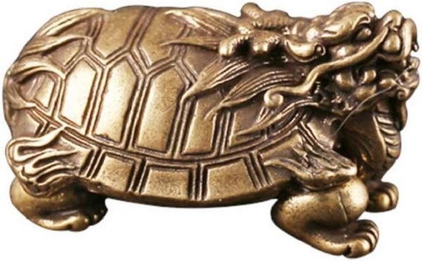 DMtse Chinese Feng Shui Brass Mini Cute Dragon Turtle Decor Statue Figurines Sculpture Collectibles for Avoiding Evil & Keeping Peace Gift Mascot