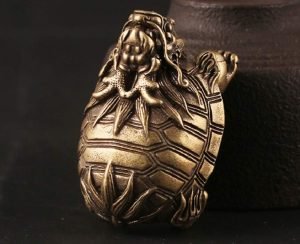 DMtse Chinese Feng Shui Brass Mini Cute Dragon Turtle Decor Statue Figurines Sculpture Collectibles for Avoiding Evil & Keeping Peace Gift Mascot - Image 6