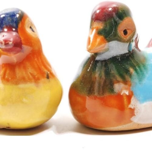 DMtse Feng Shui Ceramic Pair Mandarin Ducks for Love & Fidelity (2 6/8 inch Small Size) Figurines for Happy Love Lucky