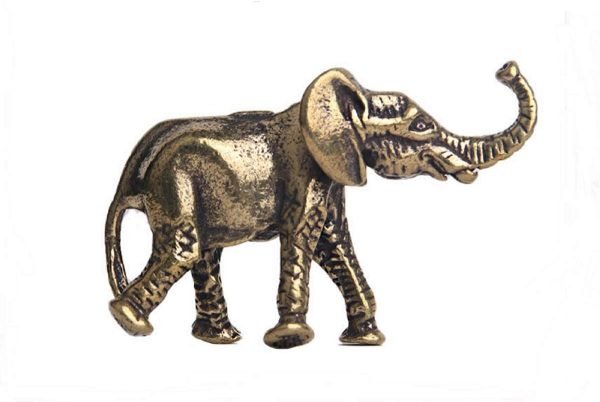 DMtse Chinese Feng Shui Brass Mascot Mini Elephant Decor Statue Figurines for Animal Sculpture of Good Lucky Collectibles Gift