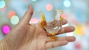 DMtse Glass Crystal Mini Antique Cute Chicken Statue Ornament Figurine Collectible Ornament Statue Animal Decoration with Box：圖片 2