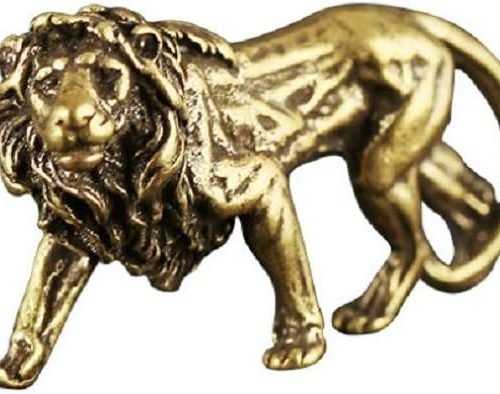 DMtse Chinese Feng Shui Brass Lion Statue Figurines for Animal Sculpture Home Office Table Top Decor Collectibles Housewarming Gift