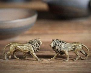 DMtse Chinese Feng Shui Brass Lion Statue Figurines for Animal Sculpture Home Office Table Top Decor Collectibles Housewarming Gift - Image 2