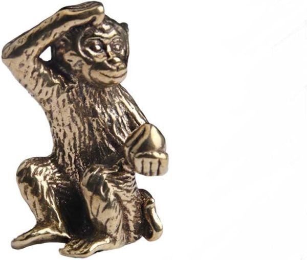 DMtse Brass Mini Antique Monkey Statue Ornaments Meditation Seated Pose Attractive & Serene Small Monkey Statue Figurine