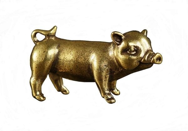 DMtse Chinese Feng Shui Brass Mini Pig Decor Statue Figurines for Animal Sculpture Collectibles Gift