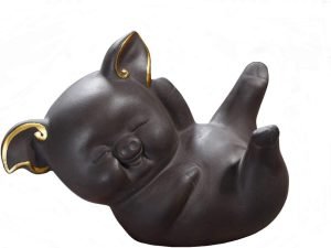 DMtse Cute Happy Lucky Pig Zisha Ceramic Figurines for Home Decor Living Room Bedroom Office Decoration Bookshelf TV Stand Decoration Tea Ceremony Sculptures Collection：圖片 4