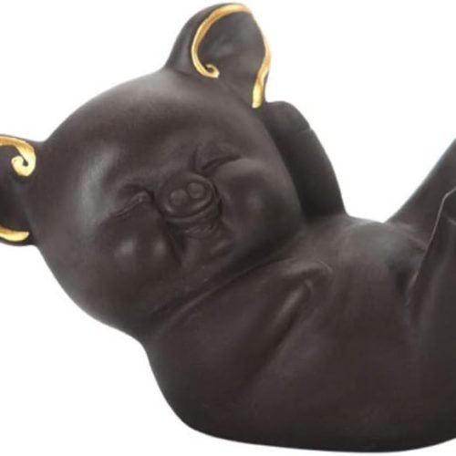 DMtse Cute Happy Lucky Pig Zisha Ceramic Figurines for Home Decor Living Room Bedroom Office Decoration Bookshelf TV Stand Decoration Tea Ceremony Sculptures Collection