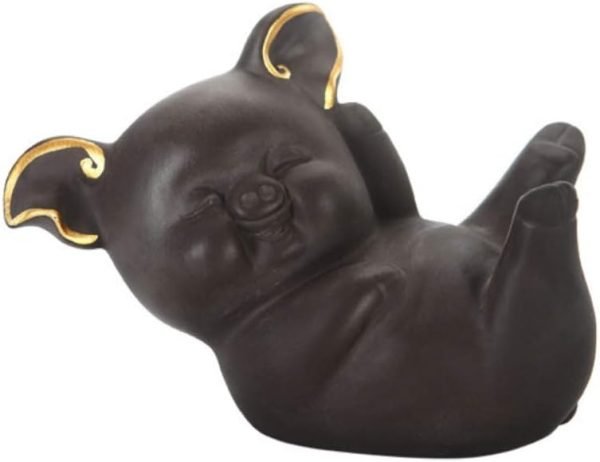 DMtse Cute Happy Lucky Pig Zisha Ceramic Figurines for Home Decor Living Room Bedroom Office Decoration Bookshelf TV Stand Decoration Tea Ceremony Sculptures Collection