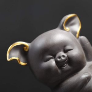 DMtse Cute Happy Lucky Pig Zisha Ceramic Figurines for Home Decor Living Room Bedroom Office Decoration Bookshelf TV Stand Decoration Tea Ceremony Sculptures Collection：圖片 6