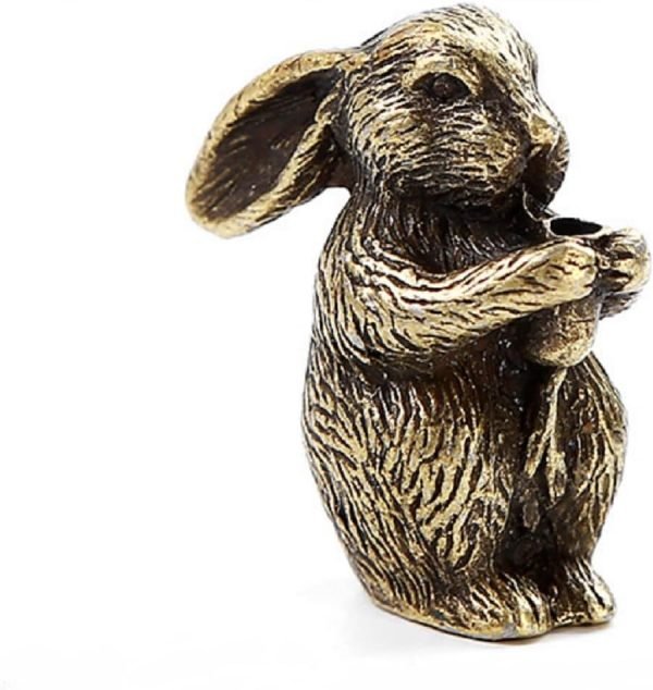 DMtse Brass Mini Antique Rabbit Statue Incense Holder Burner Ornaments Meditation Serene Statue Figurine Collectible