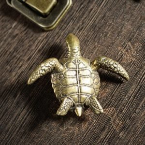 DMtse Brass Mini Longevity Sea Turtle Statue Figurines Sculpture Ornaments Collectibles of Good Health Good Lucky for Long Life Mascot Lucky Gift：圖片 2