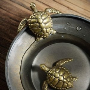 DMtse Brass Mini Longevity Sea Turtle Statue Figurines Sculpture Ornaments Collectibles of Good Health Good Lucky for Long Life Mascot Lucky Gift：圖片 5