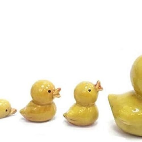 DMtse 4 X Yellow Duck Ornaments Combination Mini Ceramic Crafts Desktop Home Decoration