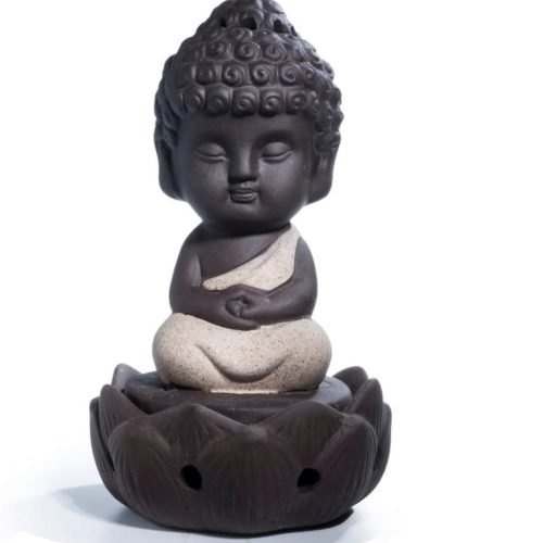 DMtse Cute Ceramic Buddha Zen Meditation Sitting Lotus Statues Buddha Figurines Incense Burner Board Ash Catcher Aromatherapy for Indoor Outdoor Home Decoration Beige Color